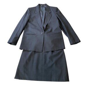 Mark Shale Skirt Suit Navy Plaid Single-Button Blazer Size 14